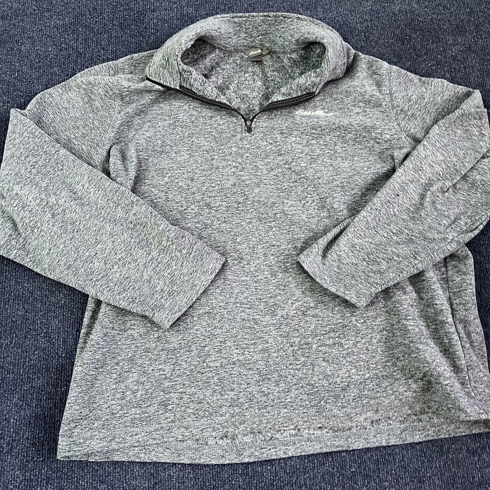 Eddie Bauer‎ Sweater Mens XL Gray Quarter Zip Fleece Pullover Outdoors Casual